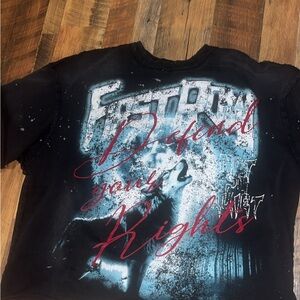 Black Graphic Tee with Red and Blue Design